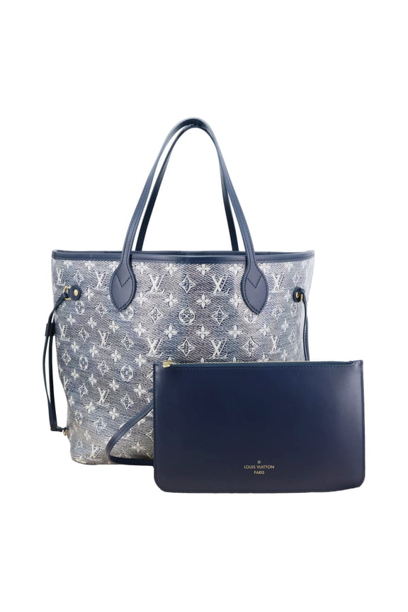 Pre-Owned Louis Vuitton Neverfull MM Monoglam Jacquard Tote Bag Navy Blue