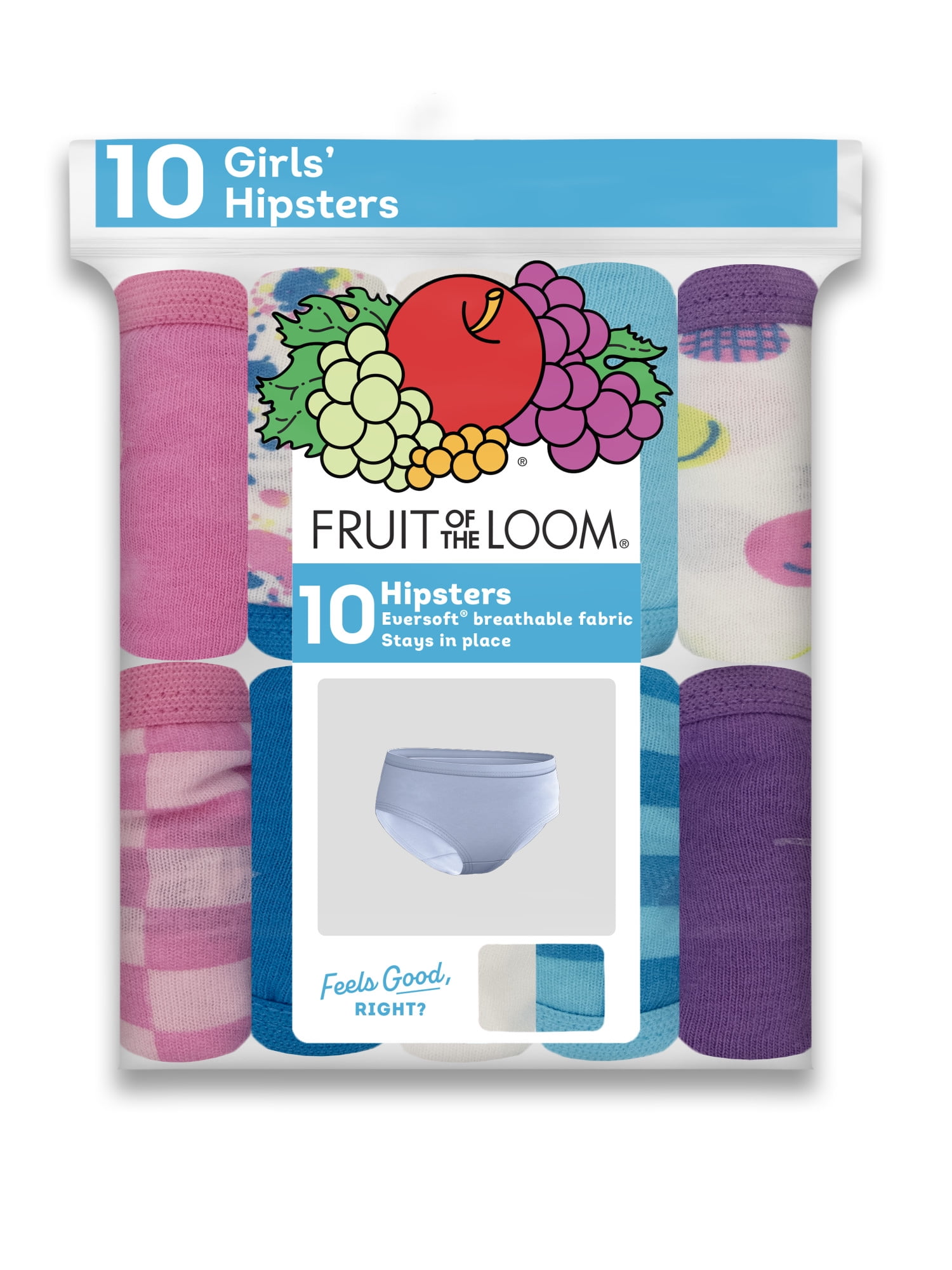 Fruit of the Loom Girls' Eversoft Hipster Underwear, 10-Pack, Sizes 4-16