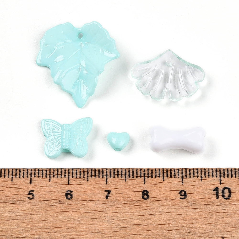 Transparent & Opaque Acrylic Beads Mixed Shapes Pale Turquoise 7.5~24.5x7.5~32.7x2.5~12.5mm Hole: 0.5~3mm