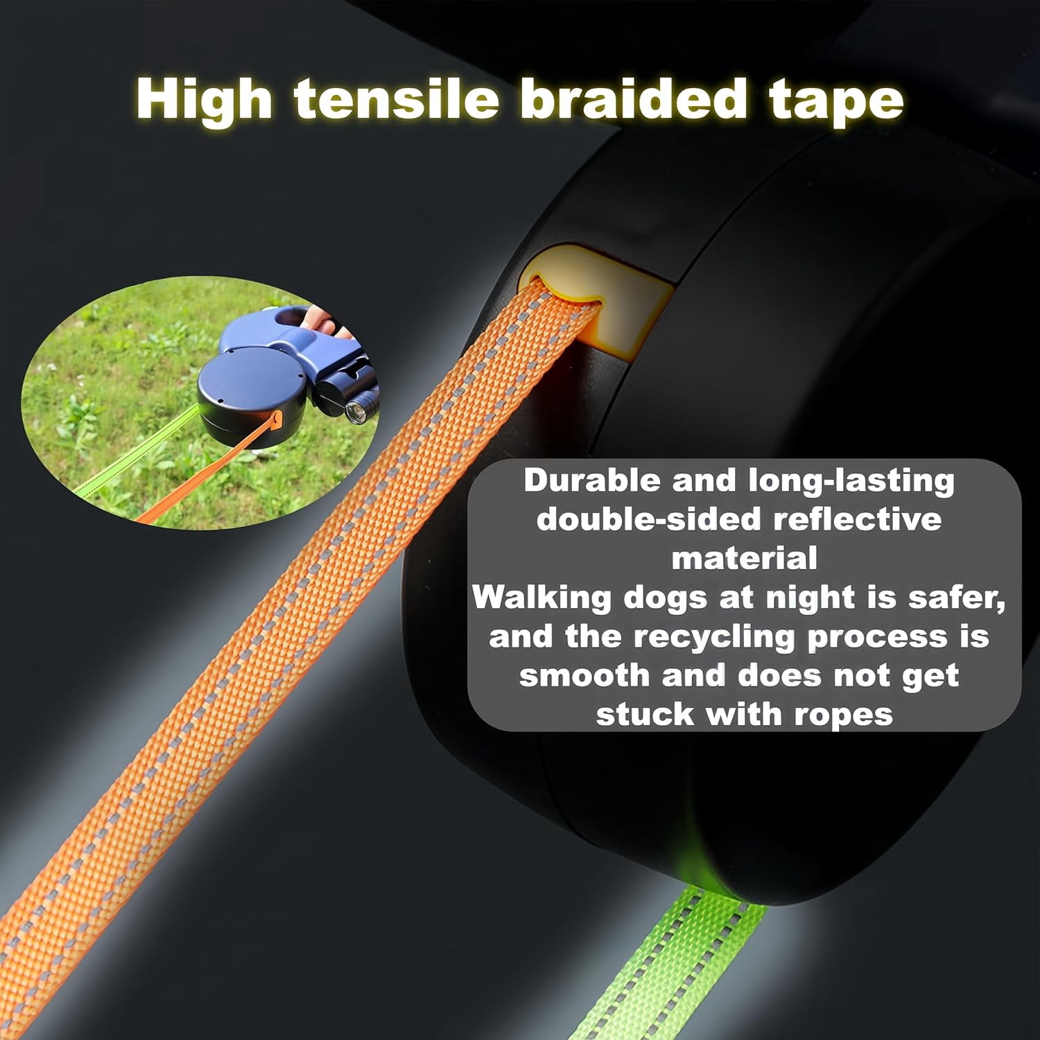 Dual Retractable Dog Leash with LED Light & Waste Bag Holder, Tangle Free
