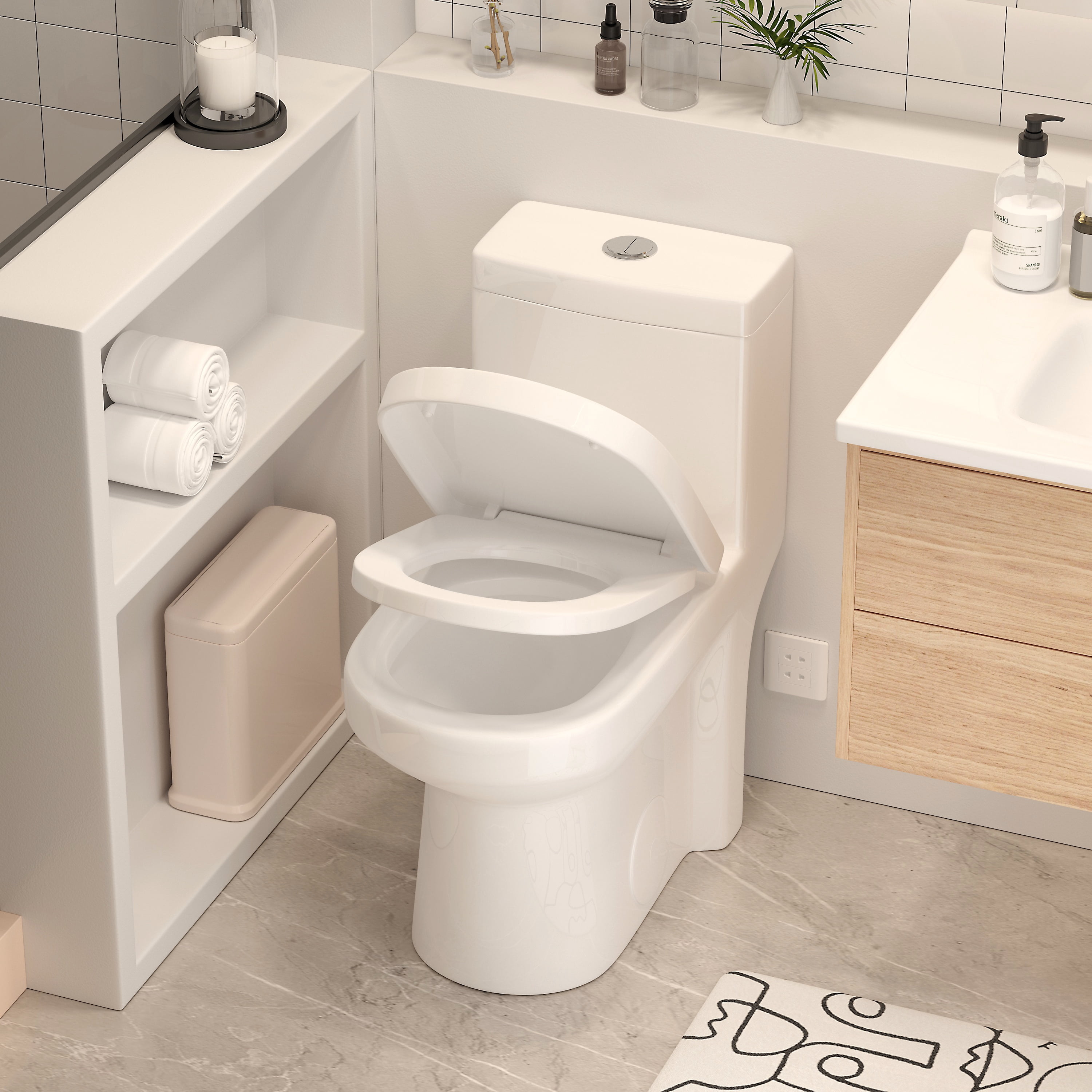 HOROW Small one Piece Toilet Compact Bathroom Commode Water Closet Dual Flush,12'' Rough-in+UF Seat
