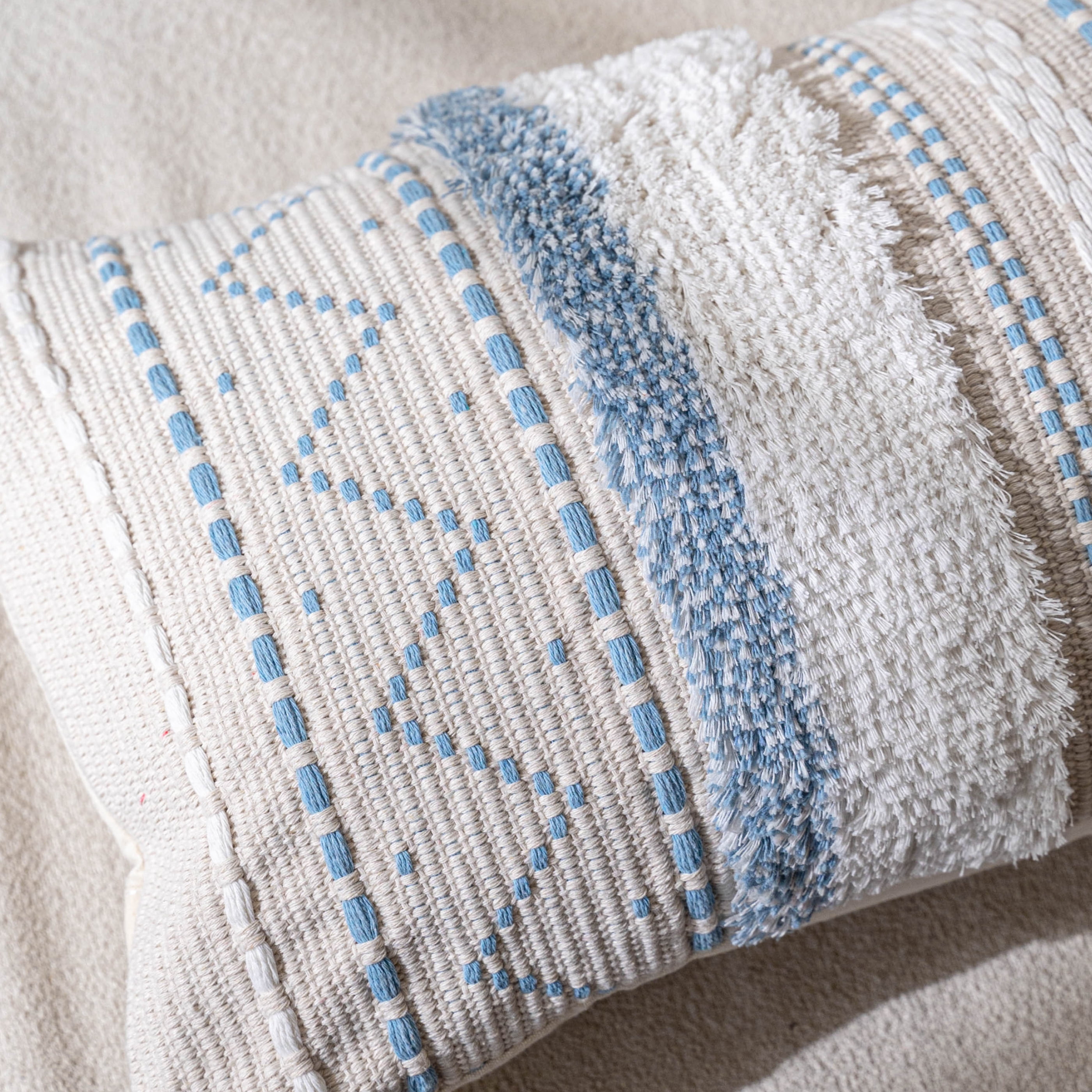 BlissBlush Blue Decorative Lumbar Throw Pillow Cover 12x20 Combo Set of 2 Rectangular Coastal Boho Accent Pillowcase Neutral Farmhouse Cushion for Couch Sofa Bedroom Living Home Décor Cover ONLY