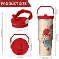 thumbnail image 4 of 30oz Pioneer Colorful Floral Stainless Steel Flip Straw Tumbler with Lid and Straw Spill Proof Travel Cup Double Wall Vacuum Insulated Coffee Mug with Top Handled Crimson, 4 of 7
