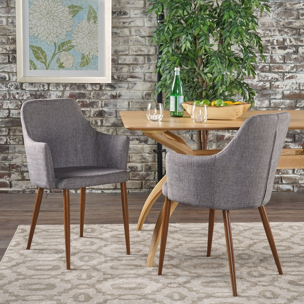 Noble House Zelda Mid Century Light Grey Fabric Dining Chairs (Set Of 2