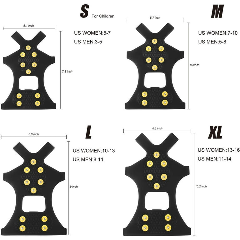 OuterStar Ice Snow Grips Over Shoe Boot Traction Cleat Rubber Spikes Anti Slip 10 Stud Crampons Slip on Stretch Footwear S M L X L Extra 10 Studs