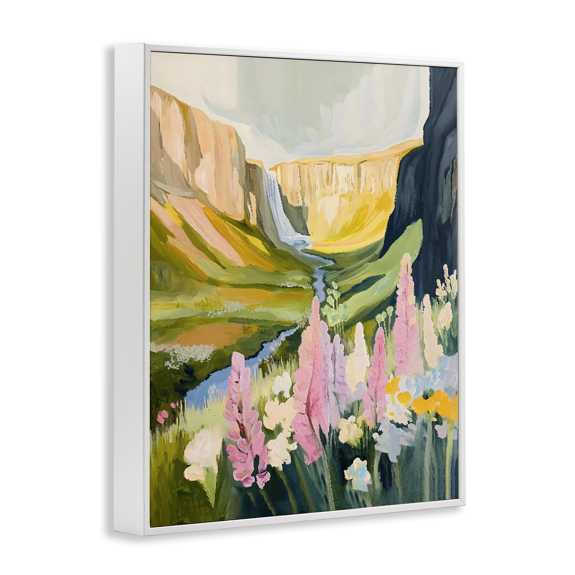 Stupell Industries Waterfall and Valley in Bloom White Framed Giclee Art, design by The Prints Vibe