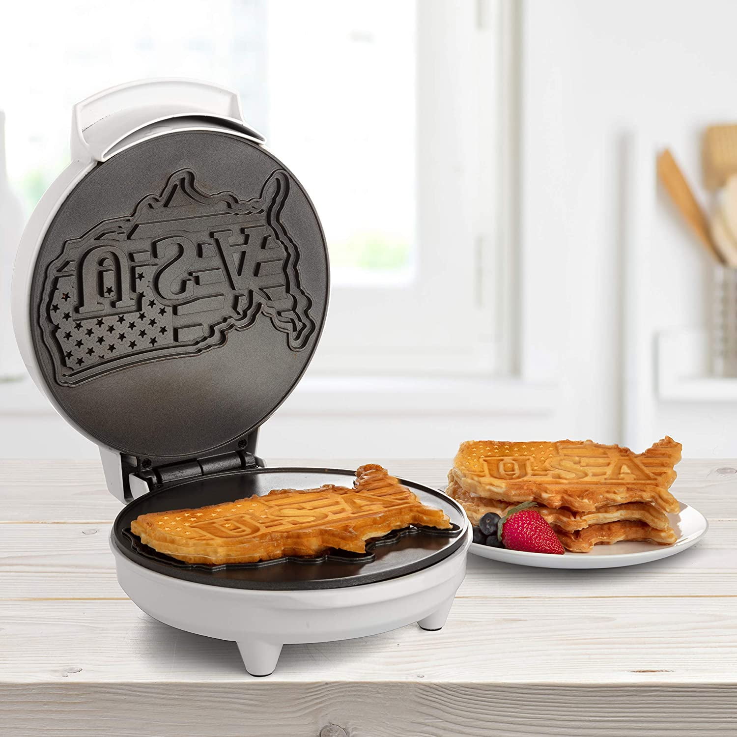 America's 250th Birthday USA Waffle Maker- 4th of July Must Have- Giant 7.5" Patriotic Waffles Pancakes- Electric Nonstick Waffler Iron- Spirit Party Summer Breakfast Baker w Recipes-Dad Novelty Gift