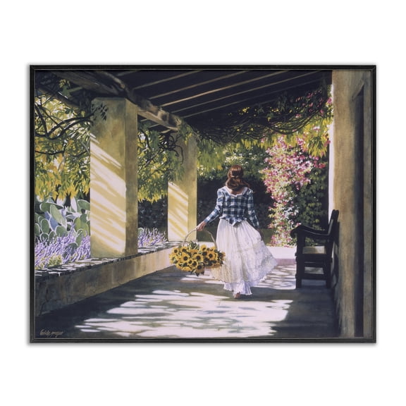 Stupell Industries French Country Girl with Sunflower Basket Black Framed Giclee Art, 14 x 11, by Heide Presse