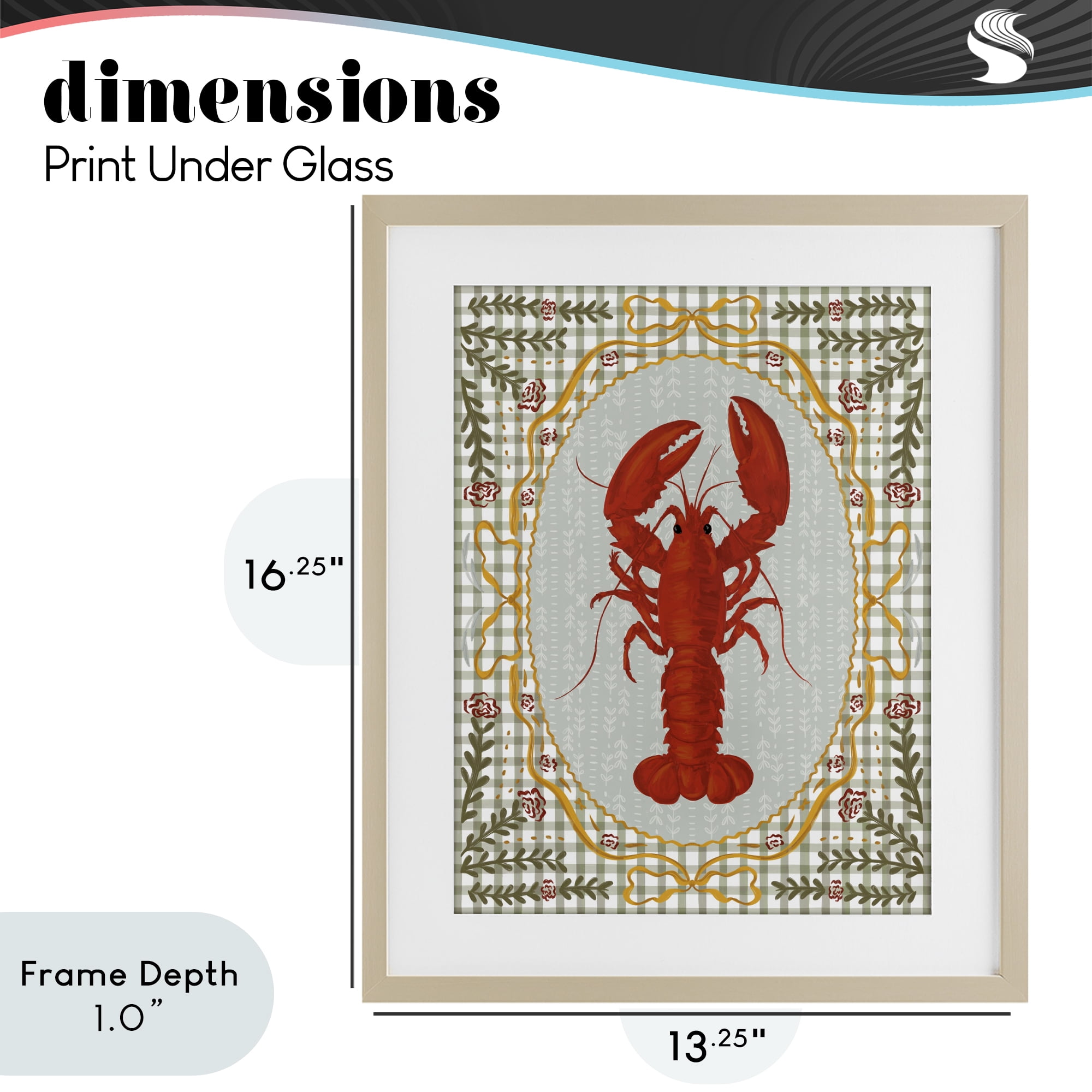 Stupell Industries Lobster with Gingham Kitchen Charm Birch Framed Print Under Glass, design by Vero Illustrates