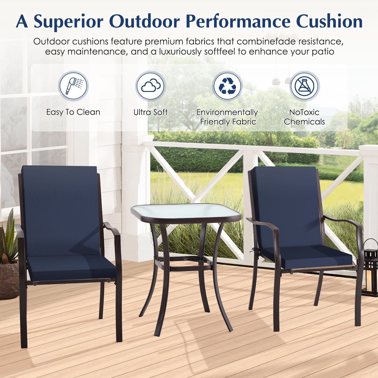 Outdoor Chair Cushions, Thick Patio Seat Cushions Outdoor Chair Pads, 42"L x 18"W Rectangle Waterproof Outdoor Chair Cushion Garden Sofa Couch Chair Pads, Premium Comfortable, Dark Blue