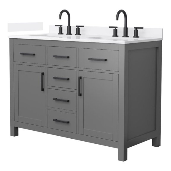 Beckett 48" Dark Gray Double Vanity & White Quartz Top (3-Hole) & Black Trim