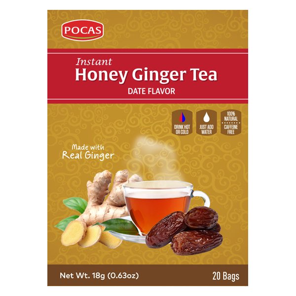 Pocas Instant Honey Ginger Tea with Date 1.26 oz Boxes Pack of 40