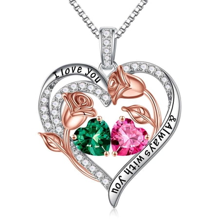 Iefil Gifts for Mom - Birthstone Necklace for Mom Anniversary Necklace Day Gifts for Her May October Birthstone Emerald Sapphire Jewelry