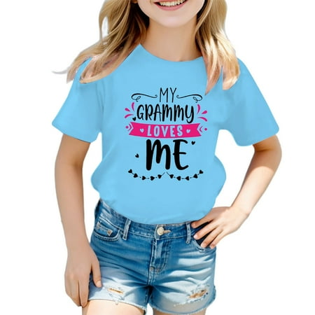 Bmisegm Girls Short Sleeve Graphic Shirt Girls Short Sleeve Shirts Casual Everyday Classic Blue 11-12 Years