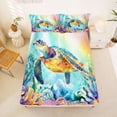 thumbnail image 5 of Erosebridal Watercolor Turtle Animals Queen Sheet Sets,3D Ocean Shell Coral Bed Set For Men Women 4-Piece, 5 of 6