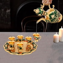 Dwellnix Elegant Turkish Tea Set, 6 Teacups with Decorative Gold Carved Teapot, Perfect for Tea Parties, Weddings, and Housewarming Gifts