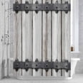 thumbnail image 3 of Barn Door Shower Curtain for Bathroom Decor, Vintage Grey Farmhouse Rivet Beige Wood Board Waterproof Fabric Shower Curtain, 72"x72" Set with 12 Hooks, 3 of 9