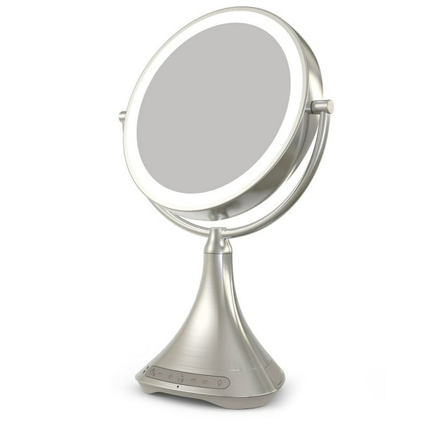 Led Makeup Mirror Bright Light, Small Cream Vanity Mirror With Lights And Bluetooth Speaker