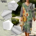 thumbnail image 5 of DISNIMO Polynesian Plumeria Print Womens Casual Maxi Dresses Linen Style Loose Fit Dress V Neck 3/4 Sleeve Shift Dress Fashion Long Dresses for Women, XL, 5 of 6