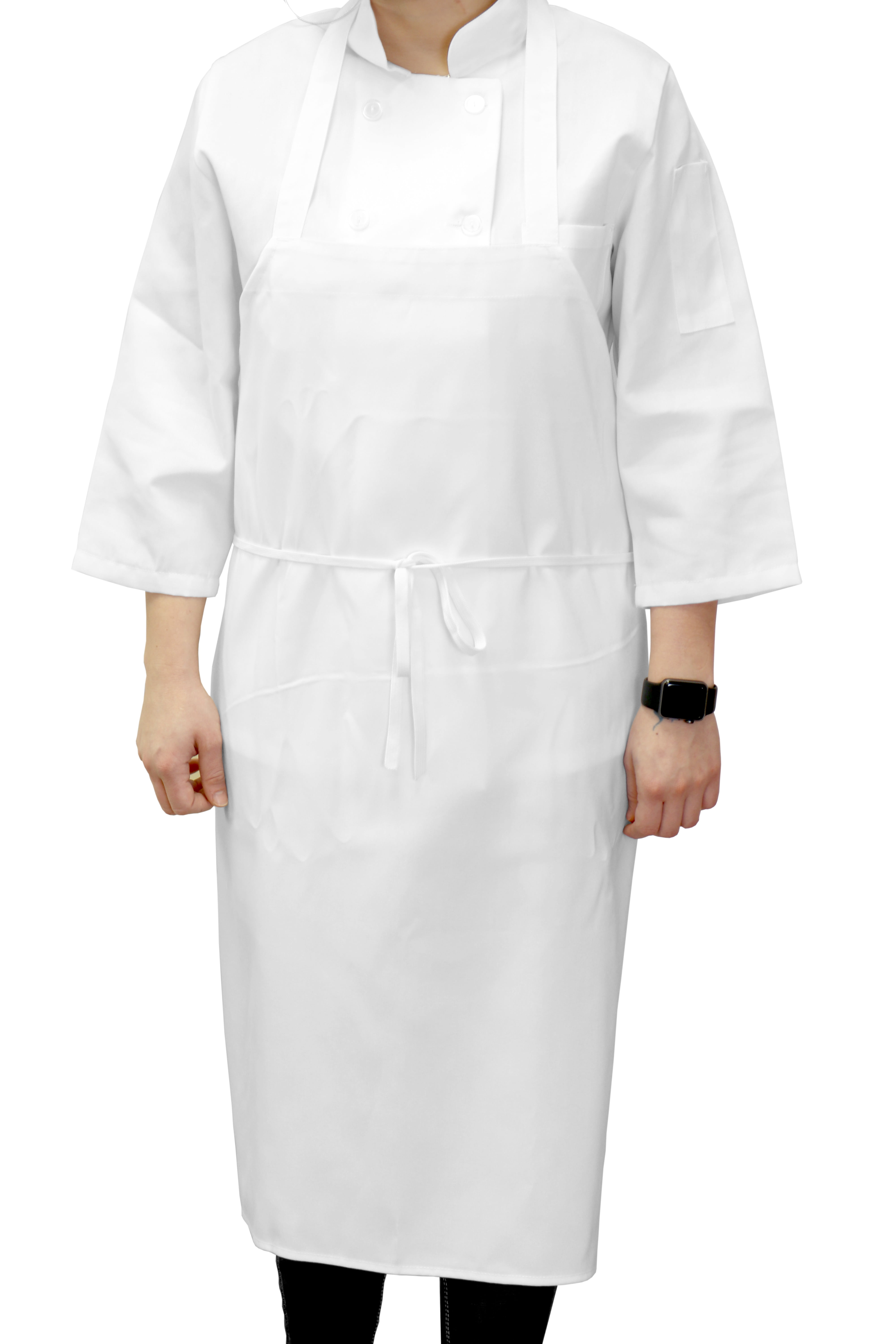 Arkwright Bib Aprons (Bulk Case of 48), For Cooking, Adjustable Ties, Knee-Length, Spun Polyester, White