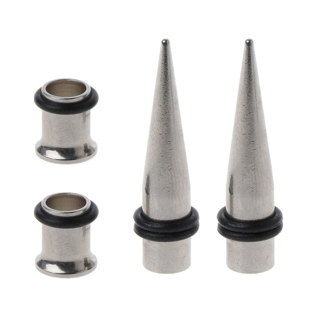 ROCKROK 7mm 4 Piece 316l Steel Tapers and Tunnels Ear Stretching Body Piercing Jewelry