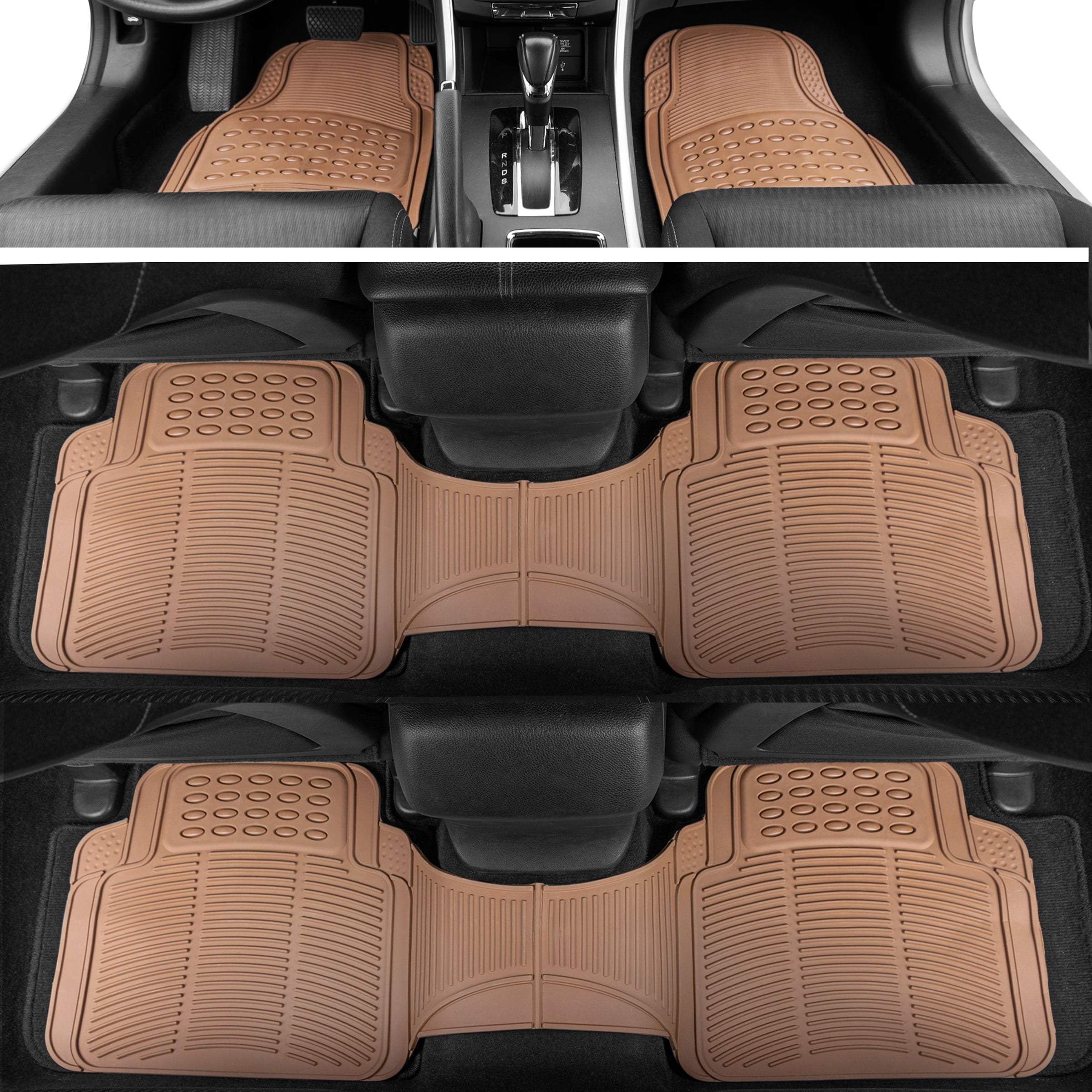 BDK Car SUV and Van Floor Rubber Mats 3 Row, Heavy Duty All Weather Protection, 3 Colors