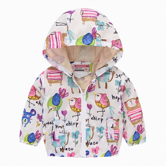 Splozh Toddler Girl Windbreaker Jacket Fashion Cute Toddler Kids Baby Cartoon Zip Windproof Jacket Hooded Lightweight Kids Coats Windbreaker Casual Outerwear,White,2-3 Years