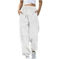 thumbnail image 2 of APEXFWDT Women's Fleece Lounge Pants Fuzzy Drawstring Cuffed Jogger Pants Winter Warm Pants for Neighborhood Walks,M,White, 2 of 5