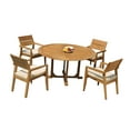 thumbnail image 4 of Grade-A Teak Dining Set: 4 Seater 5 Pc: 60" Round Table And 4 Vellore Stacking Arm Chairs Outdoor Patio WholesaleTeak #51VL1205, 4 of 6
