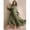 Green-S, variant on High-Neck Long Sleeve Pleated Ruffle Hem Maxi Dress In Olive Green