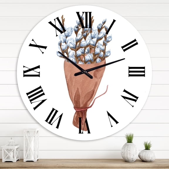 Designart 'Bunch Of Pussy Willow Twigs I' Farmhouse Wall Clock