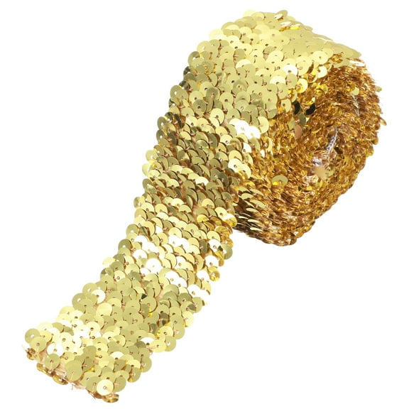 Uxcell 2.2 Yards 2 Inch Elastic Sequins Trim 5 Row Flat Sequin Strip Sequins Fabric Ribbon for Sewing Gold