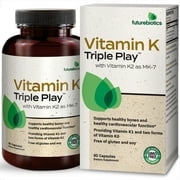 Futurebiotics Vitamin K Triple Play (Vitamin K2 MK7 / Vitamin K2 MK4 / Vitamin K1) Full Spectrum Complex, 90 Capsules