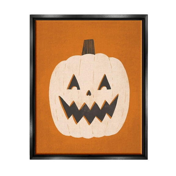 Stupell Industries Happy Jack-o-Lantern Halloween Pumpkin Graphic Art Jet Black Floating Framed Canvas Print Wall Art, Design by Loni Harris