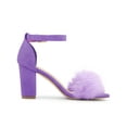 thumbnail image 3 of BLISSFUL STEP Women's Faux Fur Ankle Strap Block Heel Open Toe Sandals Purple 8, 3 of 7