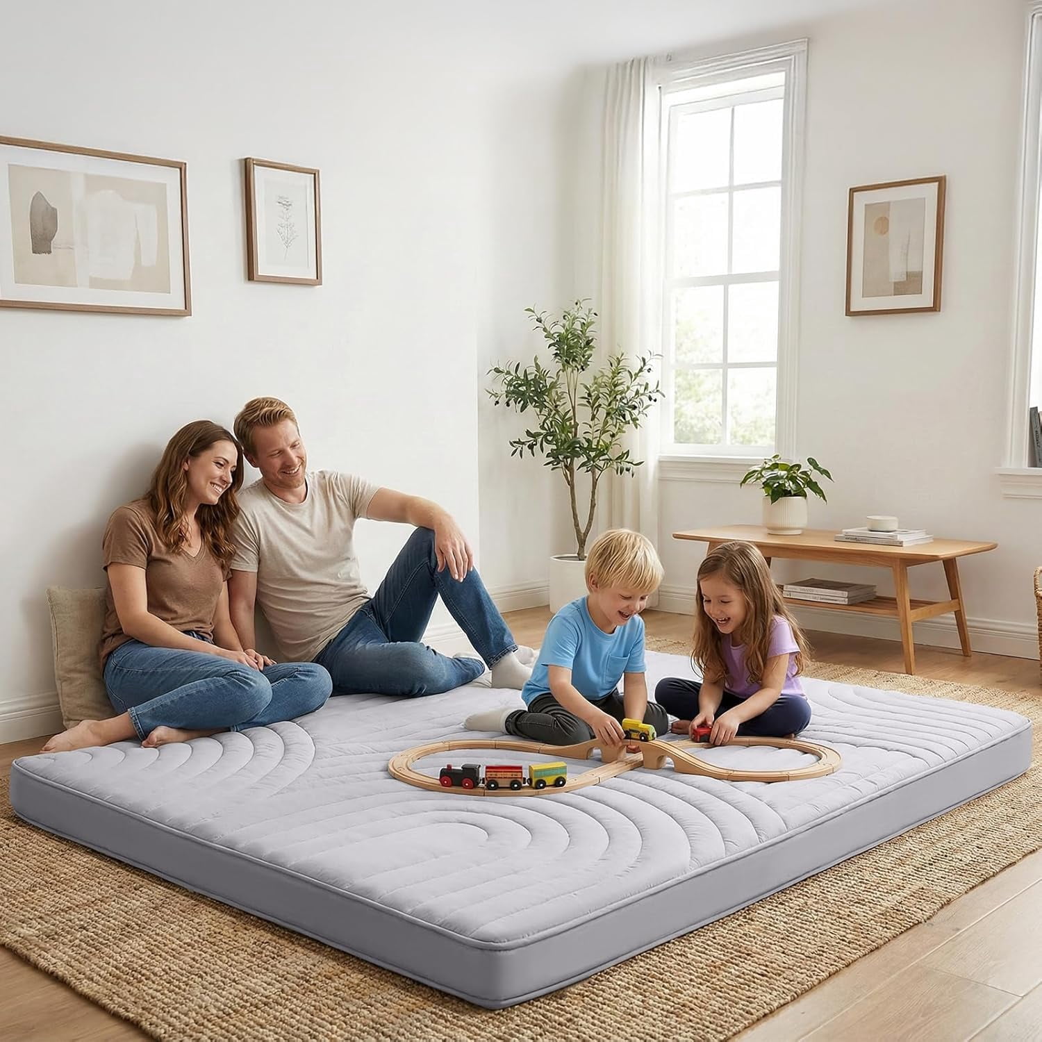 ZonLi Full Size Grey Japanese Floor Mattress Futon, Roll Up Tatami Mat, 2.5in Thick Foldable Floor Bed for Sleeping
