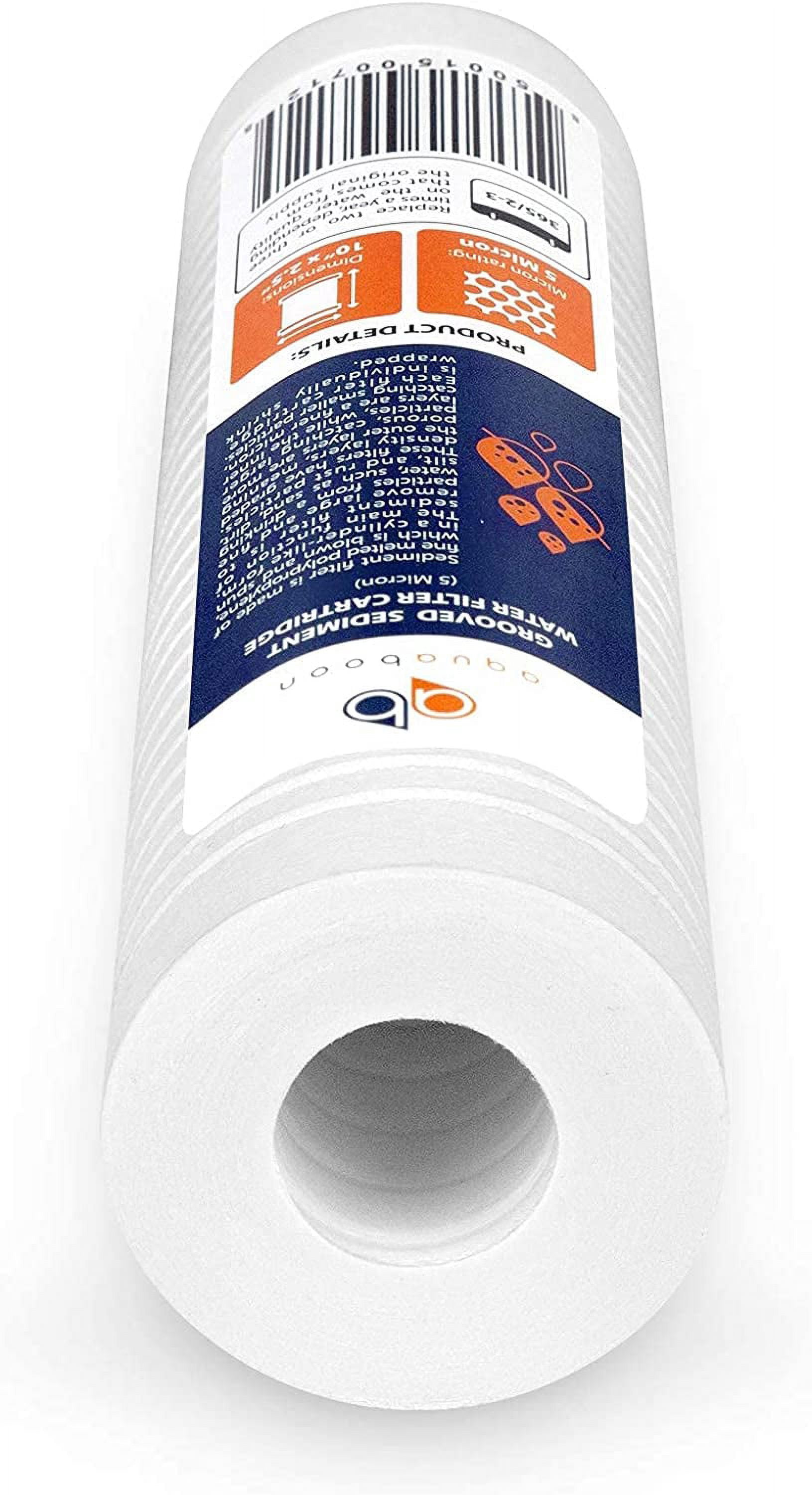 Aquaboon 5 Micron 10" x 2.5" Grooved Sediment Water Filter Replacement Cartridge for Any 10 inch RO Unit | Whole House Sediment Filtration | Compatible with P5, AP110, WFPFC5002, CFS110, RS14, 50-Pack