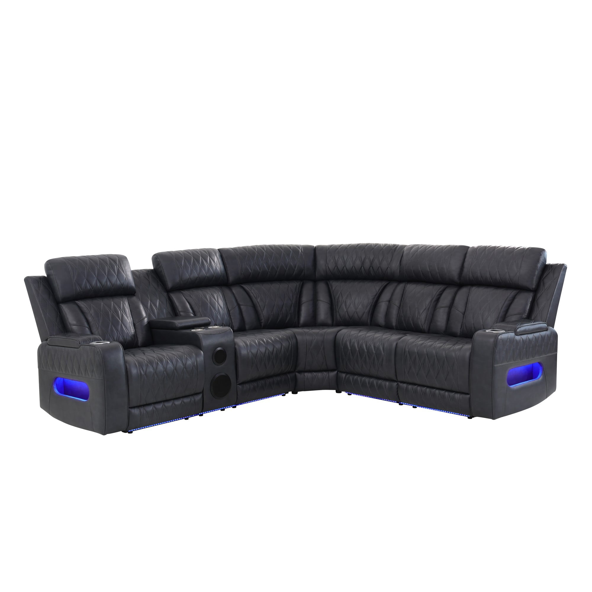 Gewnee Power Reclining Sectional Sofa, Air Leather, Adjustable Recline, USB & Type‑C Charging, Bluetooth Speaker, Cup Holders & Storage, Comfort Couch for Living Room Home Theater, Blackish Gray