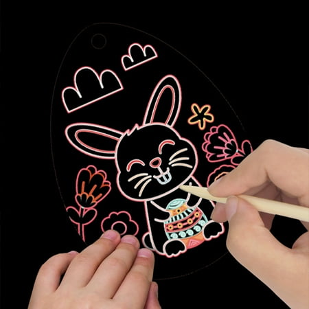AUDeals Easter Scratch Eggs Easter Crafts Rainbow Color Scratch Easter Scratch Easter Day Ornaments Easter Scratch Cards Easter Scratch Off Cards Animal Paper Scraper Graffiti Child