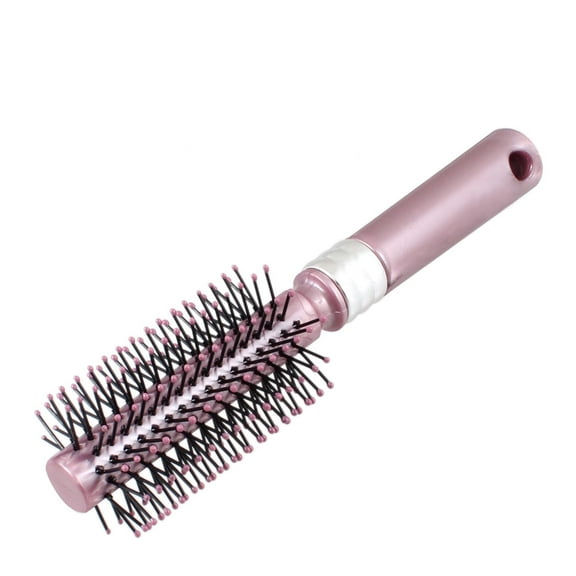 Uxcell  6.9” Women Handle Round Hanging Curly Hair Salon Bristles Brush Comb Plastic Pink