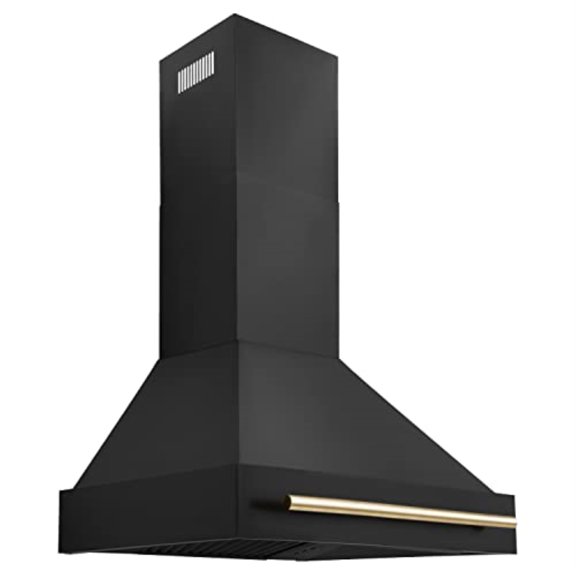 ZLINE 30 Black Stainless Steel Range Hood with Gold Handle (BS655-30-G)