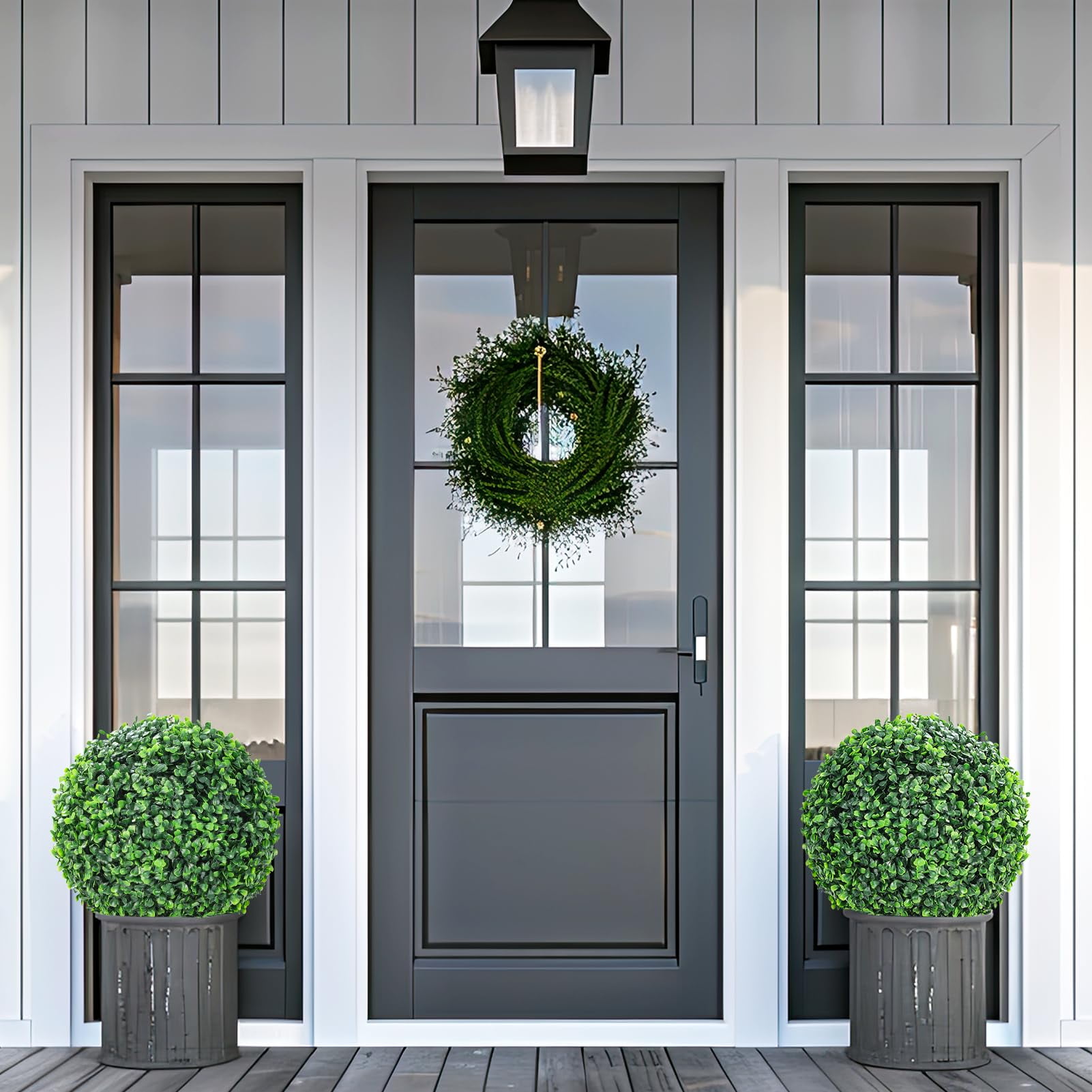 TROPOW 2 Pcs Artificial Plant Topiary Balls Outdoor, 19" Faux Boxwood Balls Fake Green Plants Decorative Spheres for Front Porch Patio Garden Backyard Home Wedding Decor