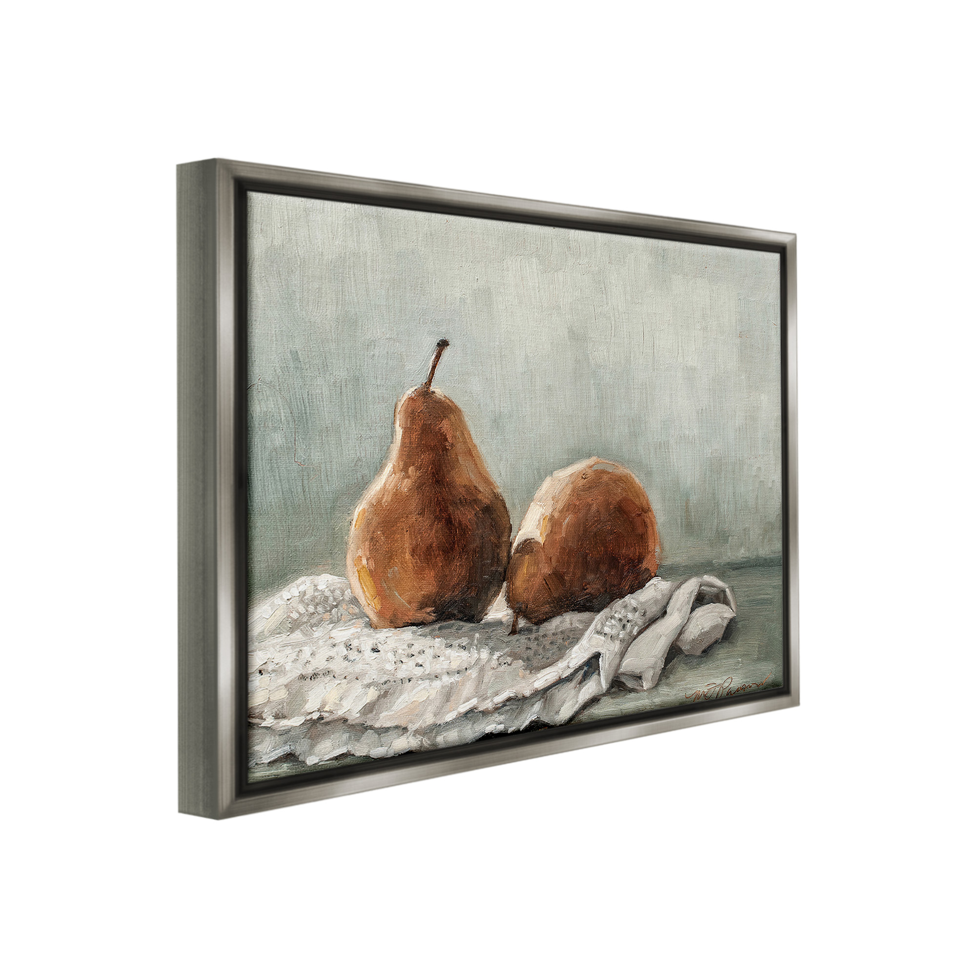 Stupell Industries Pears on Blanket Painting Food & Beverage Painting Gray Floater Framed Canvas Art Print Wall Art, 31 x 25