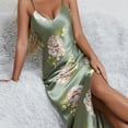 thumbnail image 4 of Voncos Silk Nightgowns for Women Floral Satin Spaghetti Strap Nightgown Sexy Long Sleep Dress - Green, 4 of 7