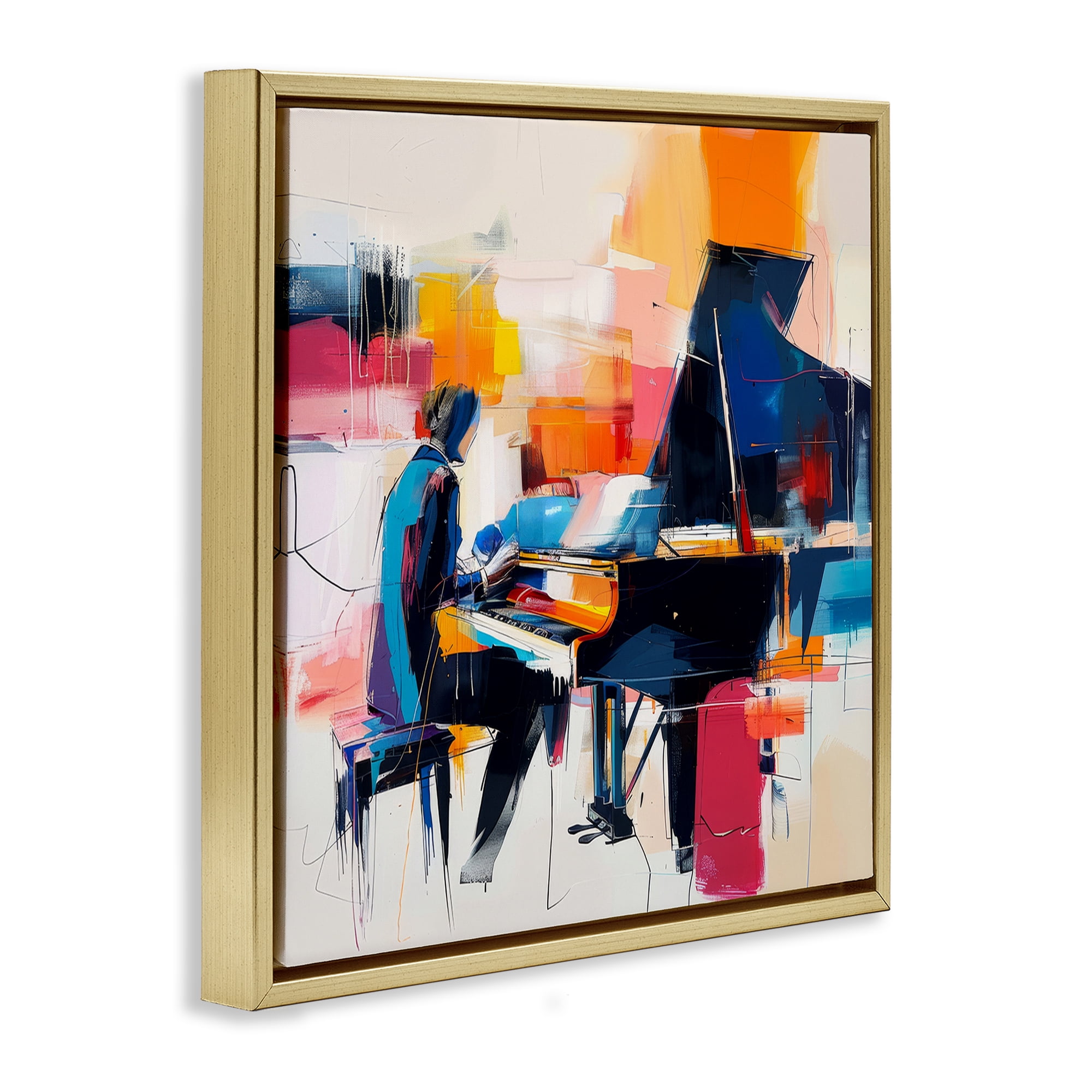 Stupell Industries Musical Melodies Piano Musician Performing Arts Painting Gold Floater Framed Canvas Art Print Wall Art, 18 x 18