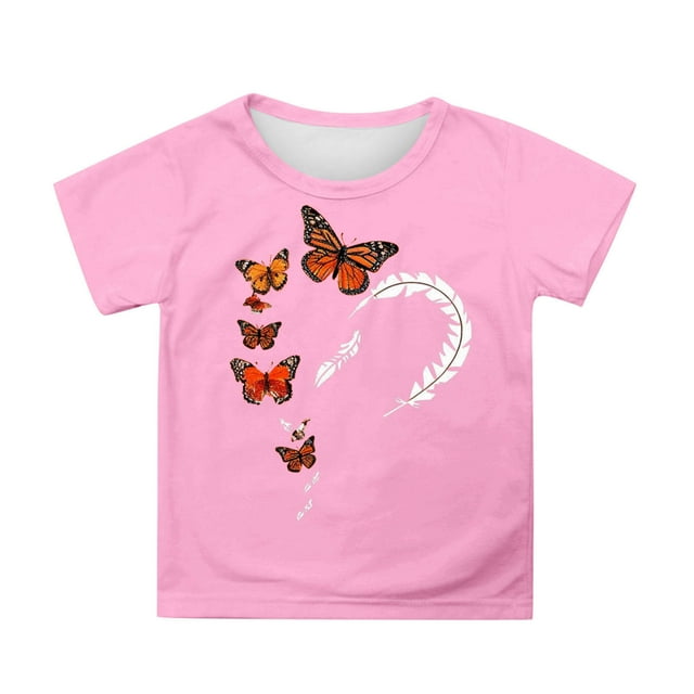 Hauts pour Filles pour Activités Extérieures - T-Shirts à Col Rond Confortables avec Imprimés - Styles Extensibles et Respirants pour Enfants de 3 à 13 Ans