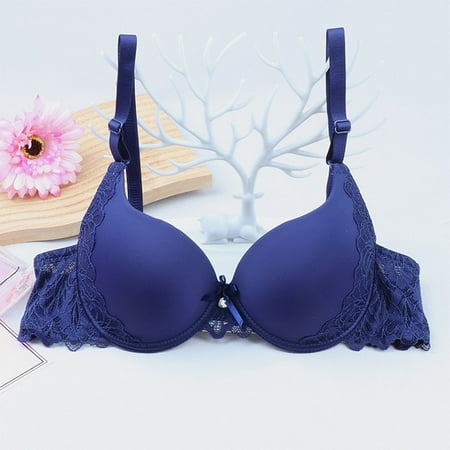 Flash Sale: Underwire Bra  Sujetador con aros  Women s Underwear Small Chest Push Up Underwire Bra Lace Beautiful Back Bra SOPATENOR Blue XL