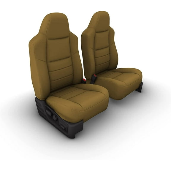 F89 1999-2001 Ford F150-F550 Front or Rear High Back Capain Chairs with Molded Headrests and 1 Armrest Per Seat in Tan Leatherette