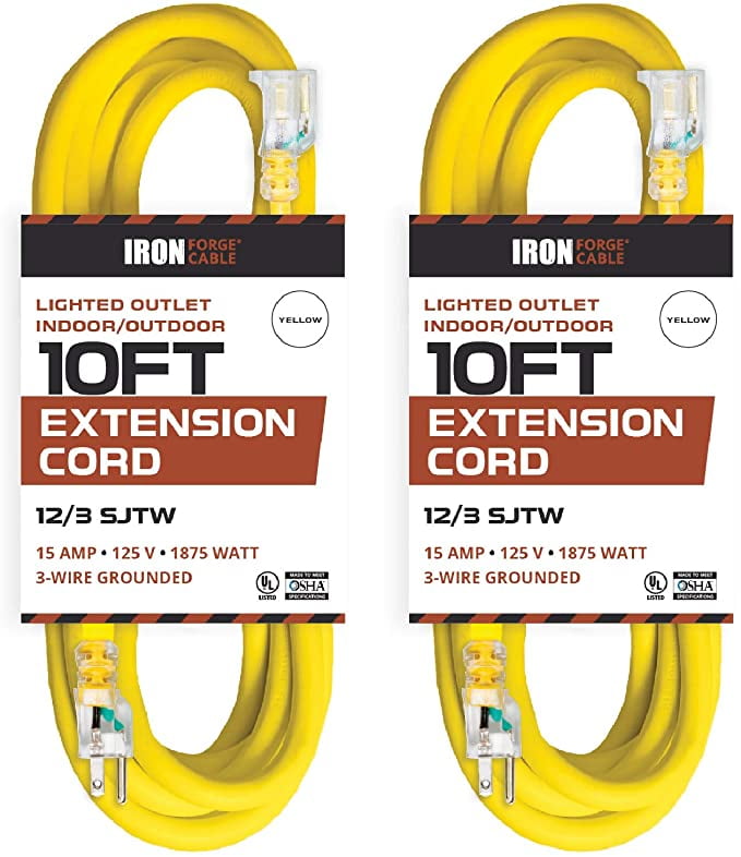Iron Cable 2 Pack of 10 Foot Outdoor Extension Cords 12/3 SJTW