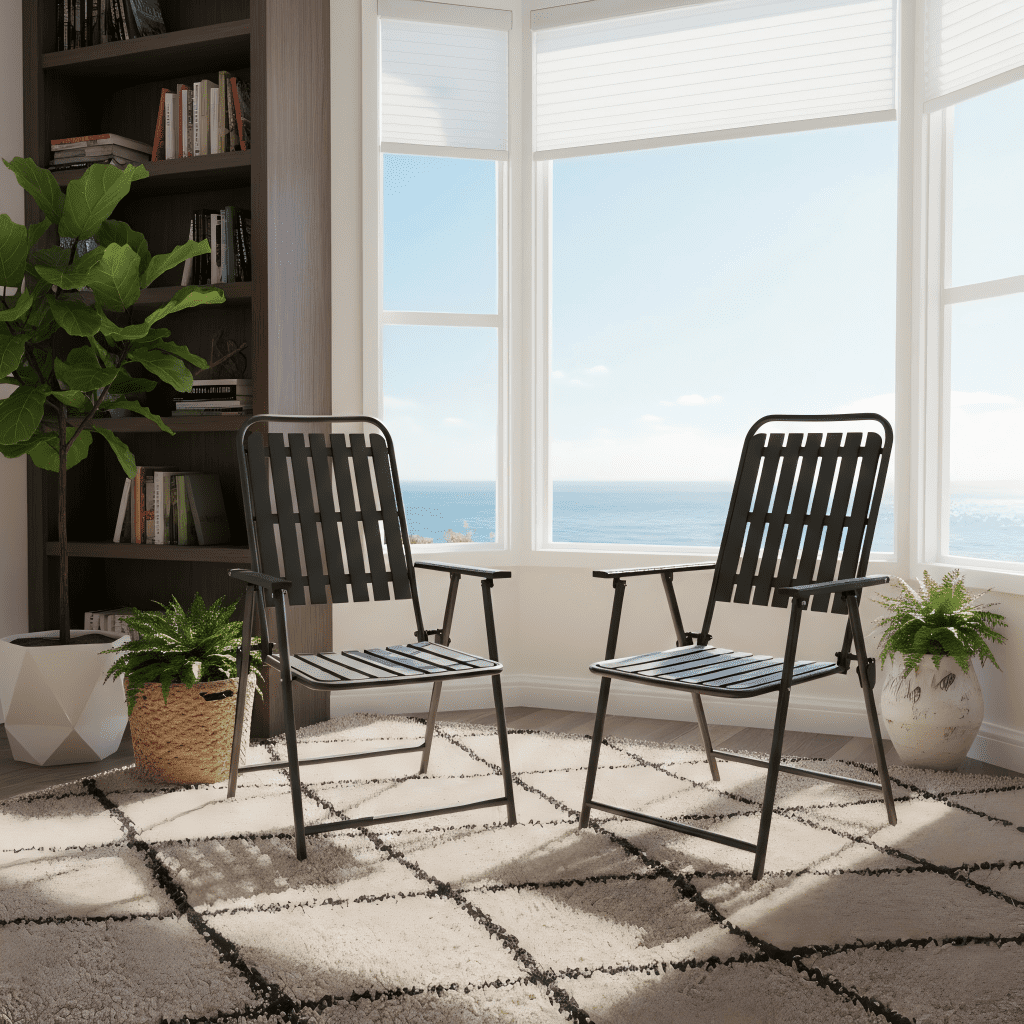 Black- [Instant Setup] 2-Piece Folding Chair, No Assembly Required, 350lb Capacity, Rust-Resistant & Stain-Proof for Balcony/Garde
